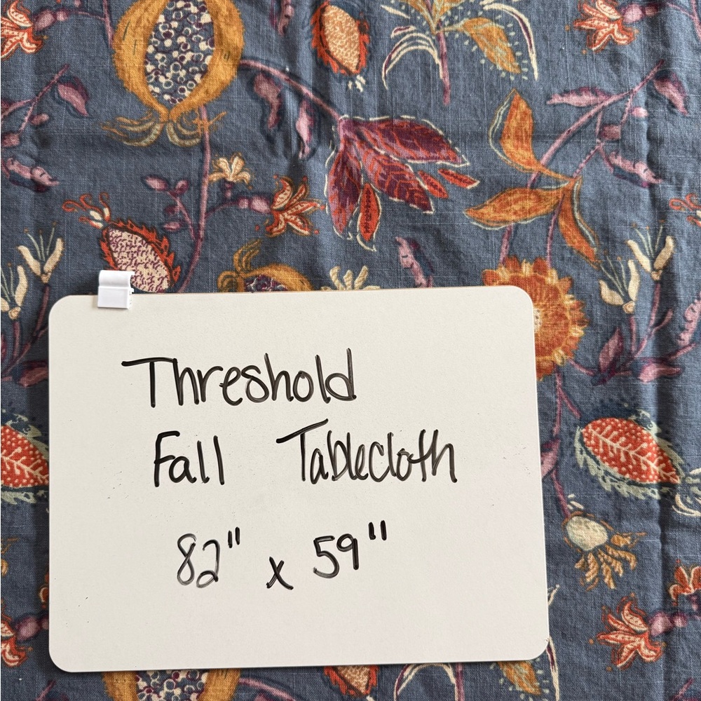 Threshold Blue Floral Tablecloth with Rust, Gold and Cream Accents